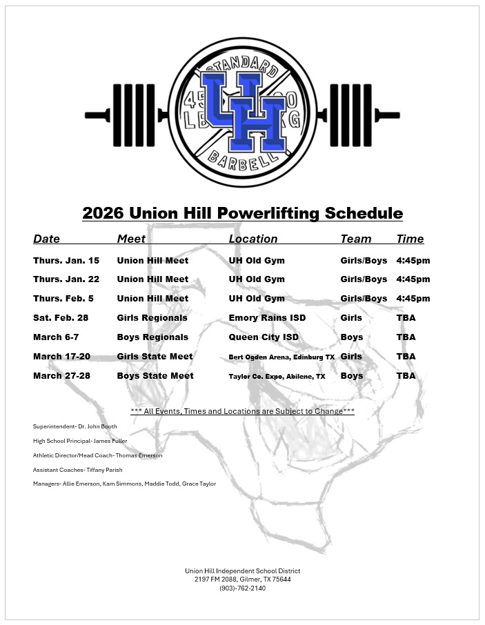2026 UH Powerlifting Schedule